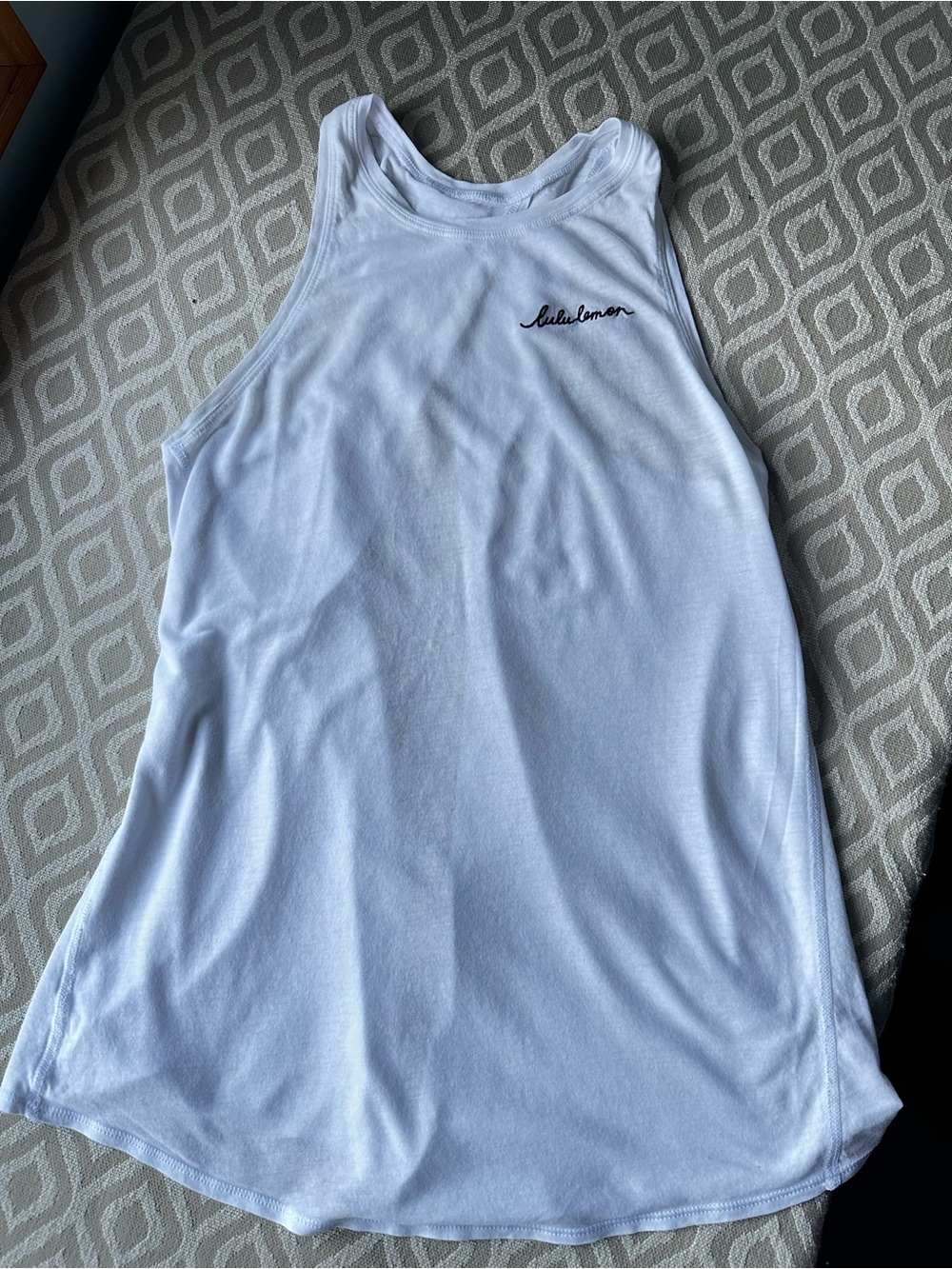 Lululemon All Tied Up White Tank w/Navy Script Sz 2 - Picture 6 of 7